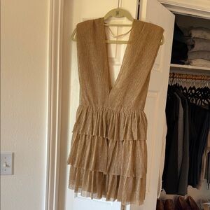 Olivaceous Shimmering Gold Backless Tiered Dress